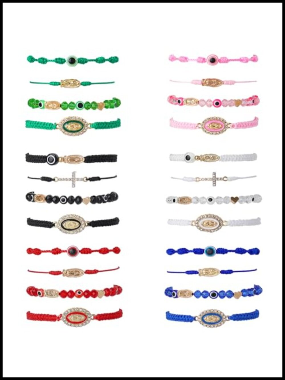 24Pc Red String Bracelets Virgin Mary St Jude Evil Eye Glass Beads Spiritual